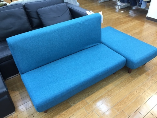 【トレファク鶴ヶ島店】オットマン付ソファーベッド　ターコイズブルー