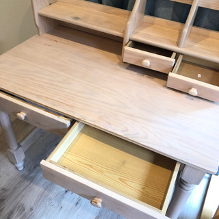 【学習机＋サイドチェスト付き】ホワイト 木目調の画像