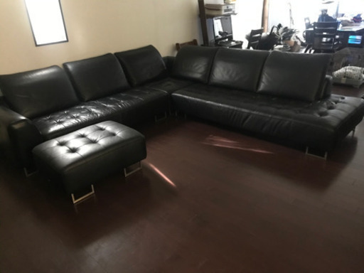 IDC大塚家具　革　コーナーソファー4点セット　オットマン　キャンピングカー製作に