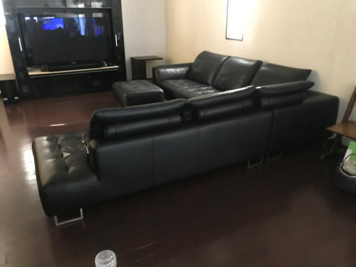IDC大塚家具　革　コーナーソファー4点セット　オットマン　キャンピングカー製作に