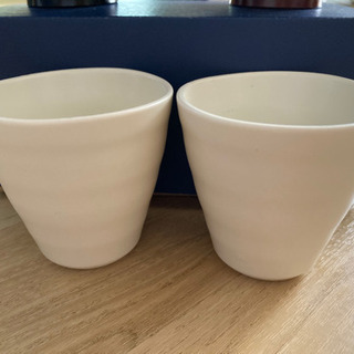値下げ　未使用　布目ペア汁碗セット　フリーカップ付きの画像