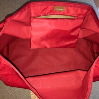 中古品　ランセル　LANCEL ボストンバッグ　made in france レッド×ブラウン 手渡しにての画像