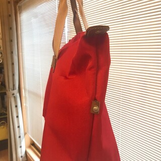 中古品　ランセル　LANCEL ボストンバッグ　made in france レッド×ブラウン 手渡しにての画像