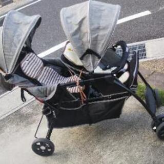 【美品】besrey ベビーカー 2人乗り 双子 年子 レインカバー付 二人乗りベビーカー折りたたみbesrey(ベスレイ)双子・年子・2歳差に