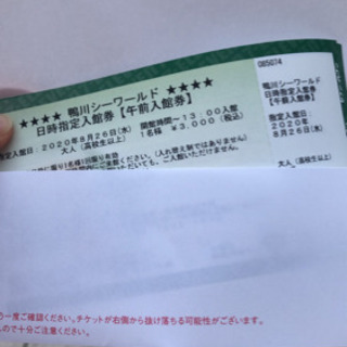 急ぎ 鴨川シーワールド 8/26(水)午前チケット 
