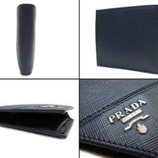 良品 PRADA プラダ サフィアーノレザー 二つ折り財布 紺 2MO738