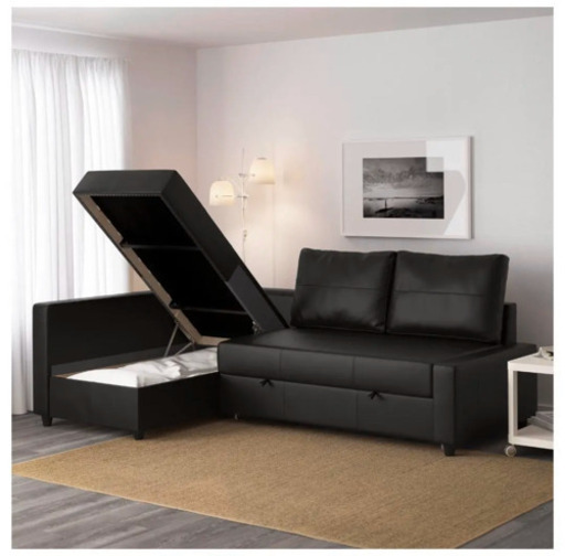 IKEA FRIHETEN フリーヘーテン ソファベッド 合皮 ブラック
