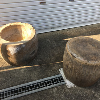 古い臼　ウス　アンティーク　イス代わり　薪割り台