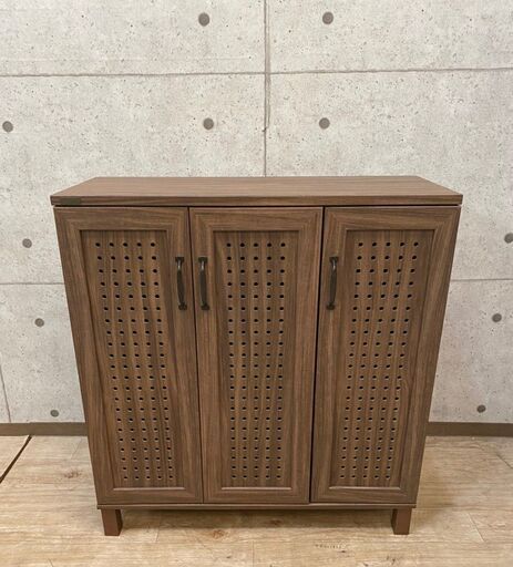 8*91 美品★靴箱 シューズボックス GENKA（ジェンカ）シューズ＆ストッカー90cm幅 SATOSANGYO ダークブラウン