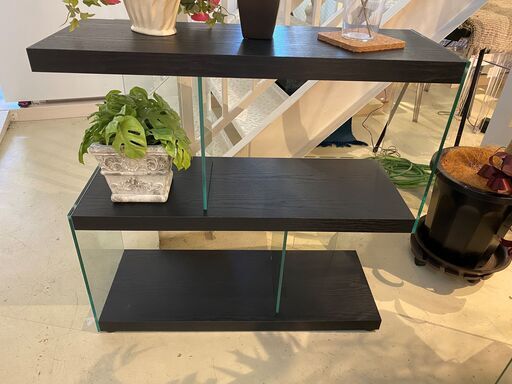 シェルフ 飾り棚 フリーラック 棚 黒 ガラス板 展示品 中古品