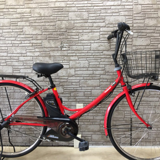 電動自転車 パナソニック 26インチ 新基準 A-girls くるピタ 中古 Panasonic エーガール シティータイプ 紫 LEDライト ● 地域限定送料無料 パナソニック エーガールズ 新基準 8AH 赤 26インチ