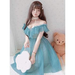 【新品】【日本全国郵送相談可】天使と小悪魔 ロリータ ワンピース オフショルダー ゆめかわいい 姫系 ブルーの画像