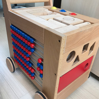 木製　手押し車　日本製　積木　玉そろばん付き