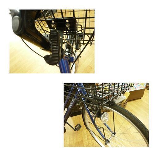 自転車 27インチ 6段変速  カゴ・ライト付き シティサイクル POZZAT 青×黒 西岡店
