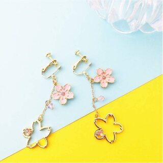 【新品】【日本全国郵送相談可】18金フェイクピアス クリップ ノンホール イヤリング レディース 人気 桜 さくら シルバ 925 金属アレルギー対応18K 揺れる 可愛い ジュエリー 女性 彼女 プレゼントクリスマスギフト 新年 お正月 お祝いプレゼント 誕生日 BOX付き 両耳セットの画像