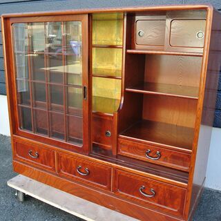 【082713】食器棚　和風　茶棚　レトロ　紫型　幅97cm　奥行38.5cm　高さ84cm【引取限定】の画像