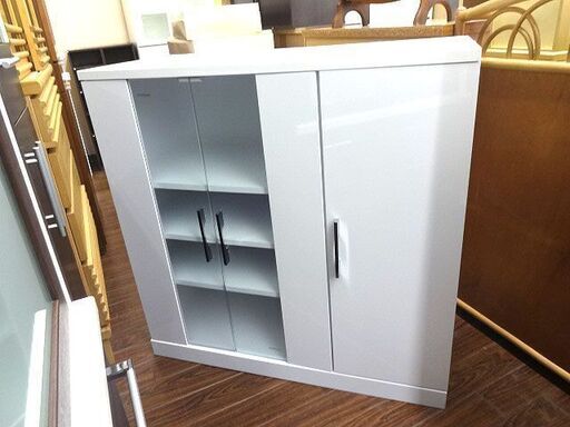 札幌 引き取り 食器棚/ミドルサイズ ロータイプ 白 キッチン収納 コンパクトサイズ