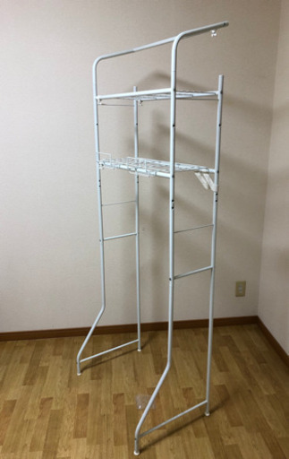 洗濯機収納　白　ランドリー収納　タオル掛け　洗剤