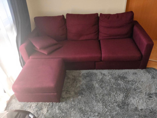 ローソファ 格安 落ち着いた ワインレッド カウチソファ