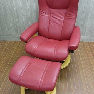 ss0962　エコーネス　ストレスレスチェア　オットマン付　レッド　EKORNES　リクライニングチェア　高級　レザー　本革　北欧　回転イス　パーソナルチェア　赤系　ボルドー　ワイン    