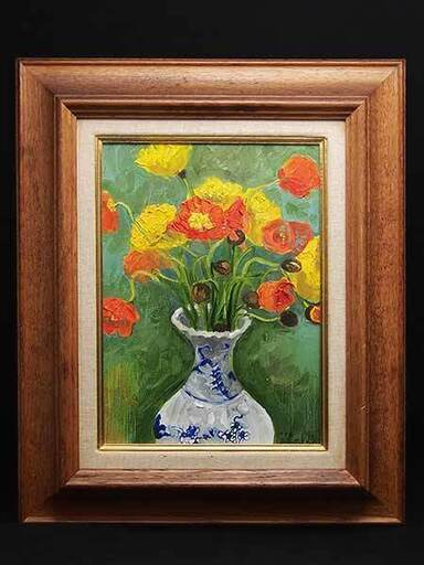 【AR】日展特選 大滝由季生 油彩 F4号 西洋げし