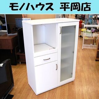 ニトリ ミドルレンジボード 幅80×奥行40×高さ115.5cm ホワイト エナメル ピアノ塗装 食器収納 キッチン収納 白 NITORI☆ PayPay(ペイペイ)決済可能 ☆ 札幌市 清田区 平岡