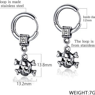 【新品】【日本全国郵送相談可】ピアス メンズ ステンレス アレルギー対応 シルバー 骸骨 ドクロ スカル 揺れる フープピアス ハワイアン カッコいい プレゼントの画像