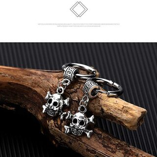【新品】【日本全国郵送相談可】ピアス メンズ ステンレス アレルギー対応 シルバー 骸骨 ドクロ スカル 揺れる フープピアス ハワイアン カッコいい プレゼントの画像