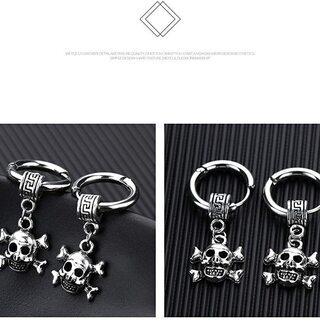 【新品】【日本全国郵送相談可】ピアス メンズ ステンレス アレルギー対応 シルバー 骸骨 ドクロ スカル 揺れる フープピアス ハワイアン カッコいい プレゼントの画像