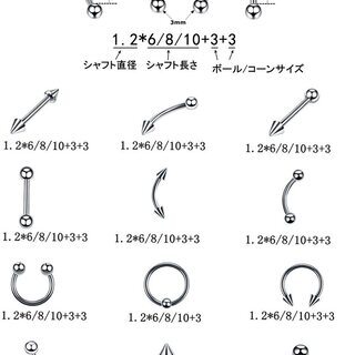【新品】【60本セット】【日本全国郵送相談可】【サイズ3種類から選択】 ボディピアス ピアス セット ステンレス 舌 眉 唇 腹 へそ トラガス 軟骨用 ストレートバーベル スタッド 丸玉 ロブ スパイラル ピアス シルバーの画像