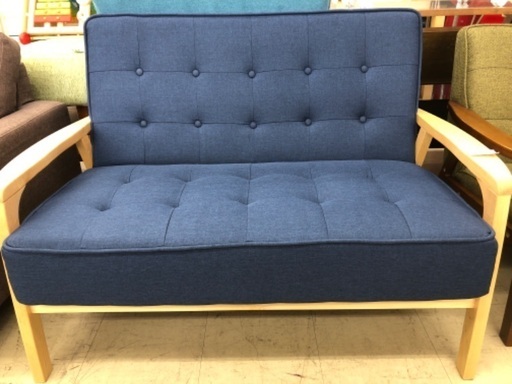 2人掛けソファー型ベンチ メーカー不明 布地 ブルー