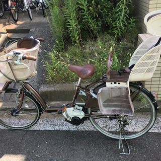 ブリジストン 26インチ電動アシスト自転車　中古品/ジェルブラウン色/前後子供シート付き