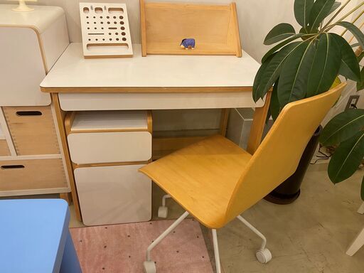 デスク＆チェアセット デスク：レグナテック 机 学習机 作業台 ナチュラル×ホワイト 展示品 中古品