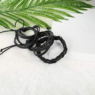 【新品】【6本セット】【日本全国郵送相談可】メンズ レーザ ブレスレット 腕輪 腕飾り 多重巻き 長さ調節可能 黒 クール アンティーク風の画像