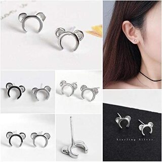 【新品】【日本全国郵送相談可】純銀製Sv925かわいいリトルベアーの耳のメタルピアスシルバー耳輪、可愛らしいミニ小さな耳飾りイヤリングの画像