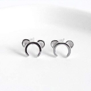 【新品】【日本全国郵送相談可】純銀製Sv925かわいいリトルベアーの耳のメタルピアスシルバー耳輪、可愛らしいミニ小さな耳飾りイヤリングの画像