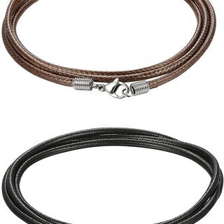 【新品】【日本全国郵送相談可】【2色セット】幅3ミリメートルレザーチェーンネックレスチョーカーメンズレディース革編み込みネックレス（長さ：46センチメートル）の画像