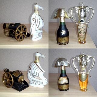 🎁 つくば市内/周辺、改札口可　　ラーセン リモージュ焼きバイキングシップ、クルボアジェVSOP大砲、メタクサ7年、ドービル ナポレオン 帆船：特級古酒まとめて6本セットの画像