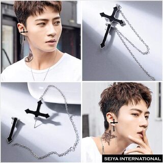 【新品】【日本全国郵送相談可】ピアス メンズ レディース 十字架 クロス チェーン ゴシック ゴスロリ ロリータ V系 パンク 韓国 ファッション 人気 片耳の画像