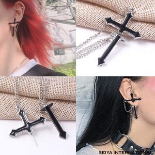 【新品】【日本全国郵送相談可】ピアス メンズ レディース 十字架 クロス チェーン ゴシック ゴスロリ ロリータ V系 パンク 韓国 ファッション 人気 片耳の画像