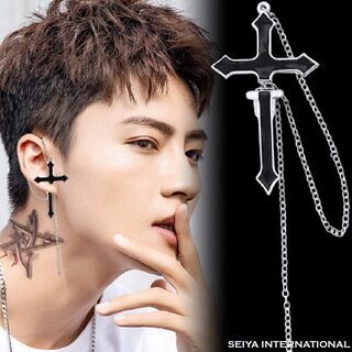 【新品】【日本全国郵送相談可】ピアス メンズ レディース 十字架 クロス チェーン ゴシック ゴスロリ ロリータ V系 パンク 韓国 ファッション 人気 片耳の画像