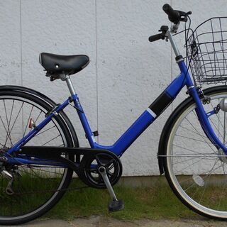アサヒサイクル 26インチ　6段変速　青色 前後バスケット付き　ライトは自動 取引成立アサヒVIDA 外装6段変速LEDオートライト26インチ