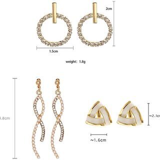 【新品】【3ペア6個セット】【日本全国郵送相談可】 幾何学図形 ピアス レディース スタッド イヤリング シルバー 女性 人気 韓国 kpop風 収納袋付き 彼女 誕生日 プレゼントの画像