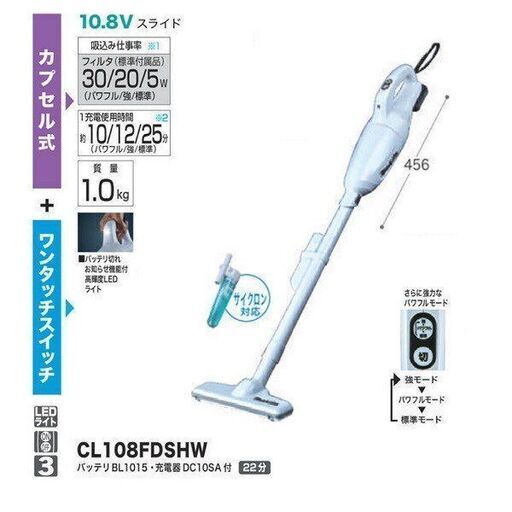 未使用 2020年製 makita 充電式クリーナー 1.5Ah 10.8v CL108FDSHW マキタ