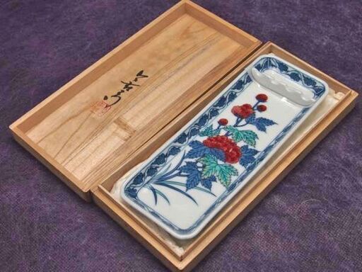 【JA】十ニ代 今泉今右衛門 錦絵 筆皿　書道具