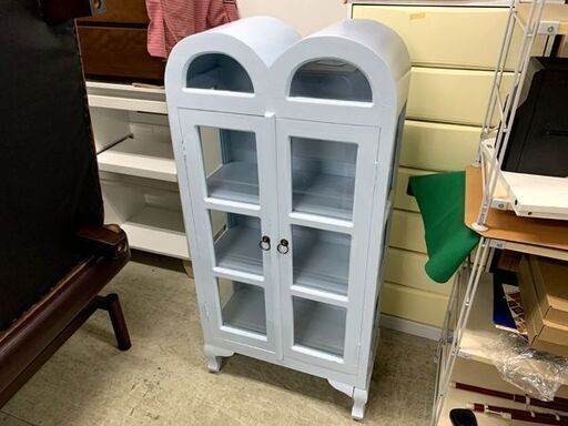 ショーケース アンティークリメイク 幅60cm 水色 ブルー キャビネット 収納棚 南12条店