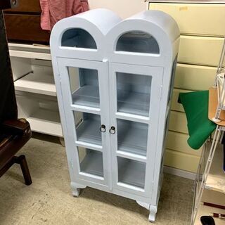 ショーケース アンティークリメイク 幅60cm 水色 ブルー キャビネット 収納棚 南12条店