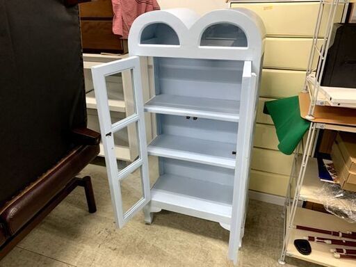 ショーケース アンティークリメイク 幅60cm 水色 ブルー キャビネット 収納棚 南12条店