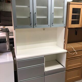 【リサイクルショップどりーむ天保山】3117　レンジボード　食器棚　ホワイトカラー　中古品の画像