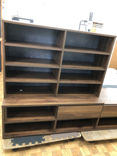 【展示品★美品】伸縮式壁面収納付テレビ台 収納付 木目 [幅200～248.8]  ?自社配送時?代引き可?※現金、クレジット、スマホ